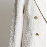 Veston à double boutonnage en tweed bouclé avec boutons dorés
