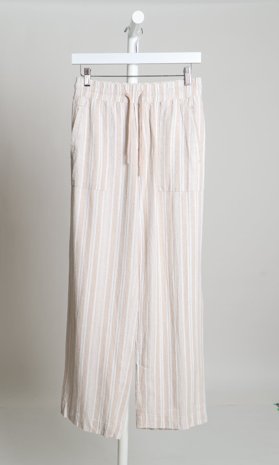 Pantalon en lin à rayures à taille élastique