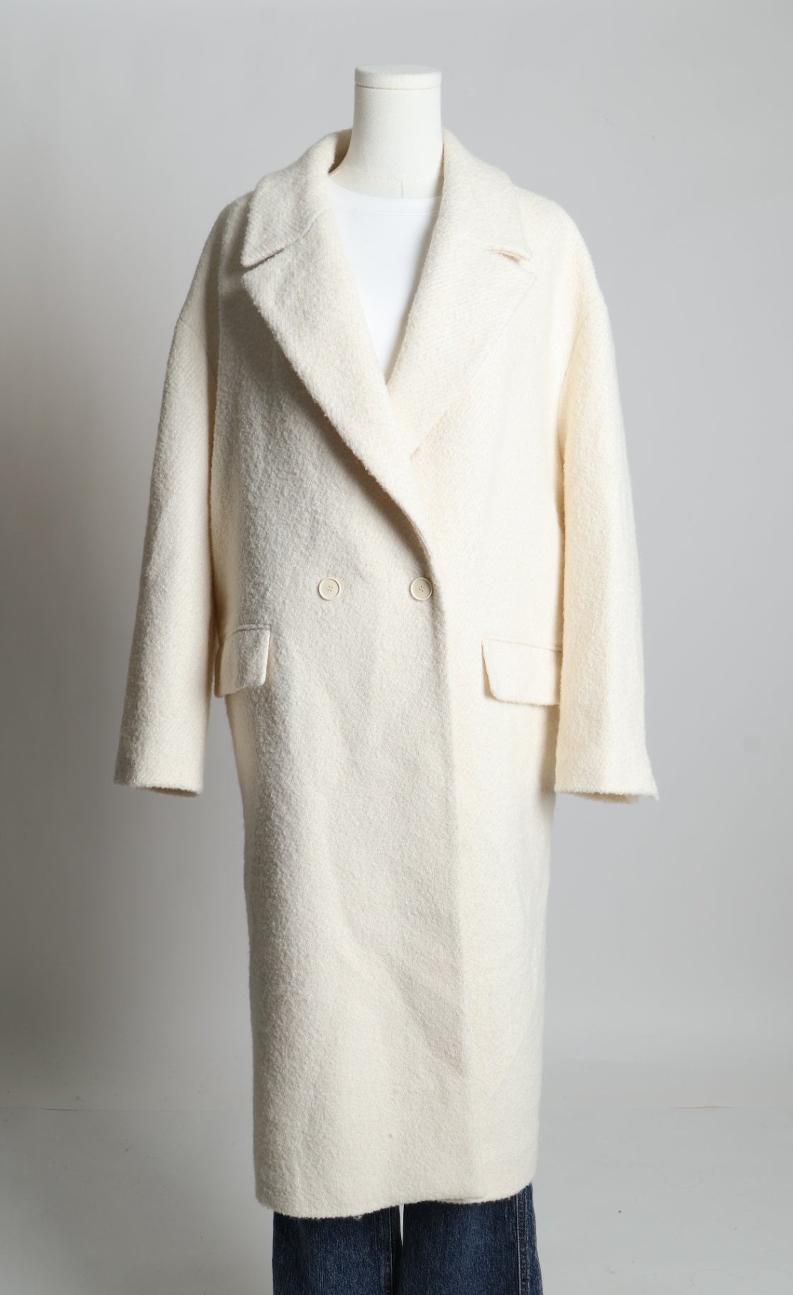 Manteau long croisé en laine texturé