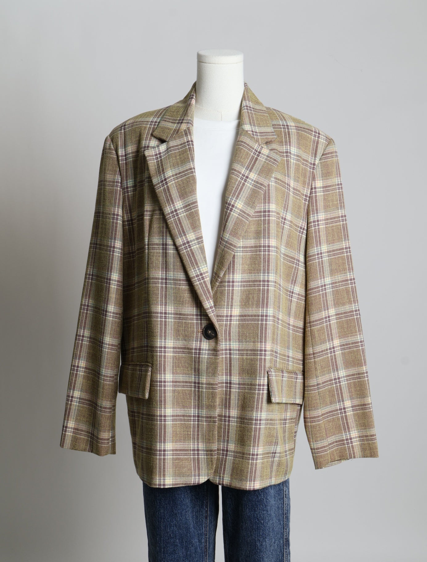 Veston à carreaux vert et marron