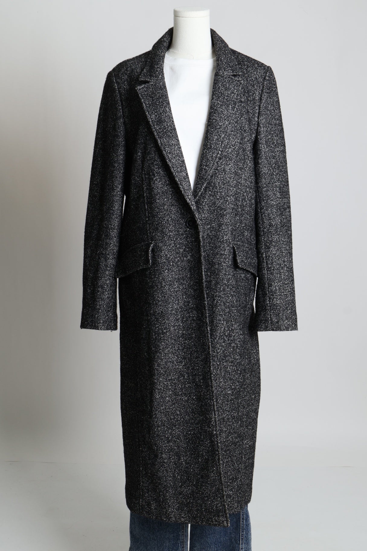 Manteau de laine à coupe droite à motif texturé blanc moucheté