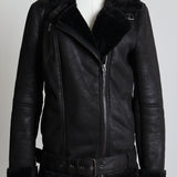 Manteau de motard en suède et fausse fourrure