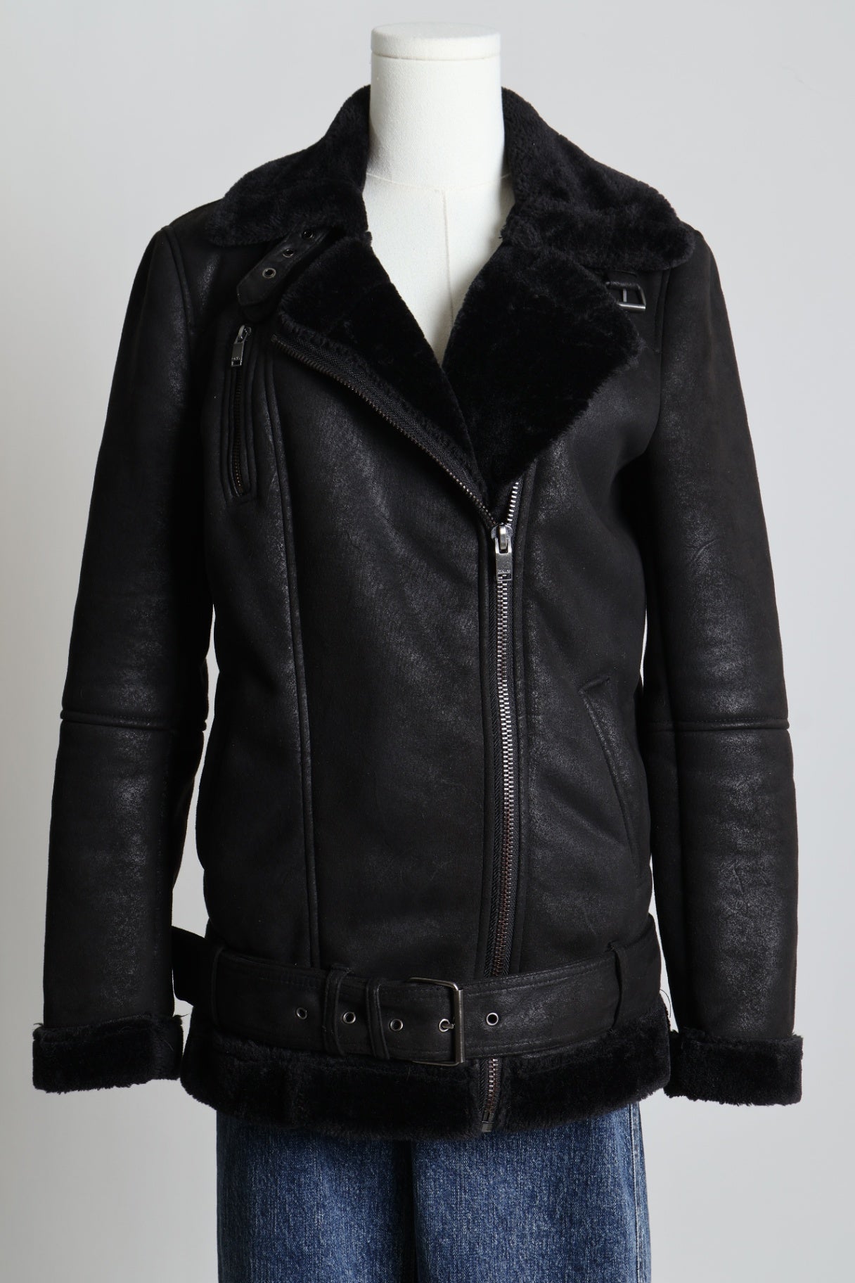 Manteau de motard en suède et fausse fourrure