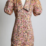 Robe courte à motif floral, manches bouffantes et col claudine